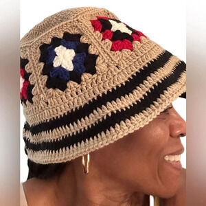New Hand Crochet Unisex Granny Squares Bucket Hat